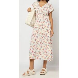 GAP Smocked V-Neck Multi Color Regular Fit Floral Dress, size Medium